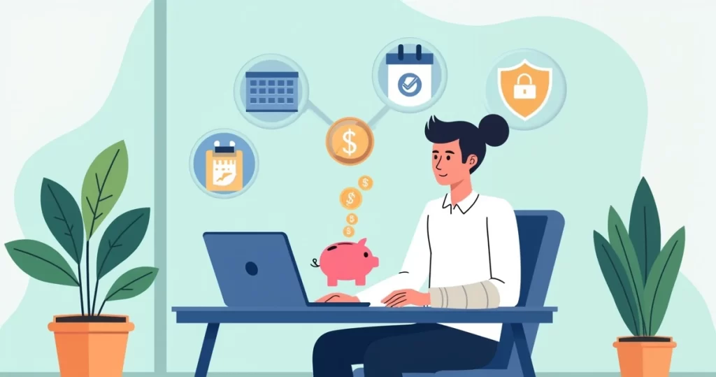 Ilustração corporativa flat de autônomo recebendo suporte financeiro em casa após incapacidade temporária
