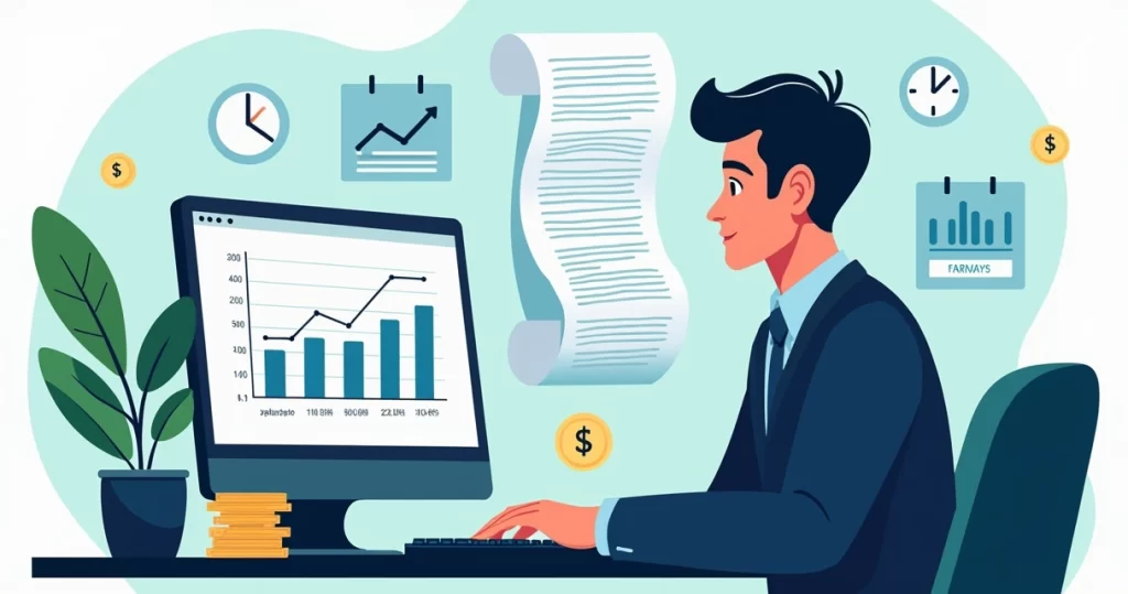 Profissional autônomo analisando opções de seguro de vida flexível com gráficos e documentos financeiros ao redor