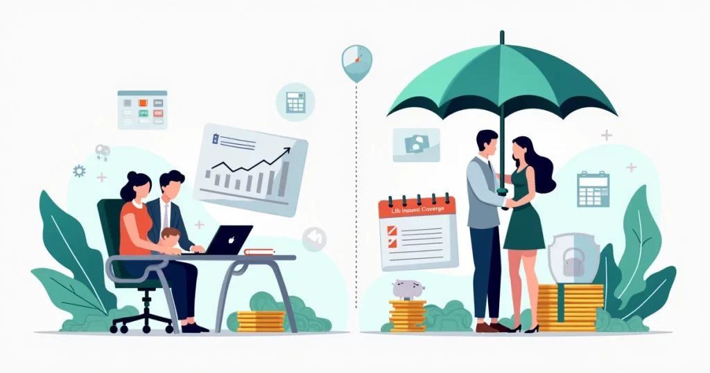 Comparação visual entre investimento para filhos e seguro de vida para proteger família