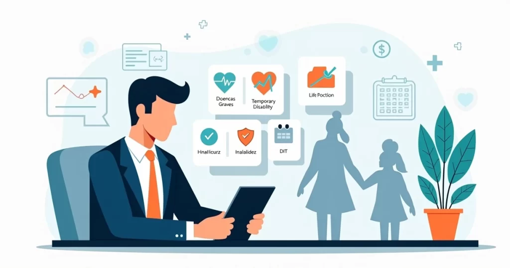 Profissional de alta renda avaliando coberturas de seguro em vida com família ao fundo