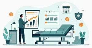 Ilustração mostrando profissional analisando custo-benefício de cobertura de internação hospitalar no seguro de vida