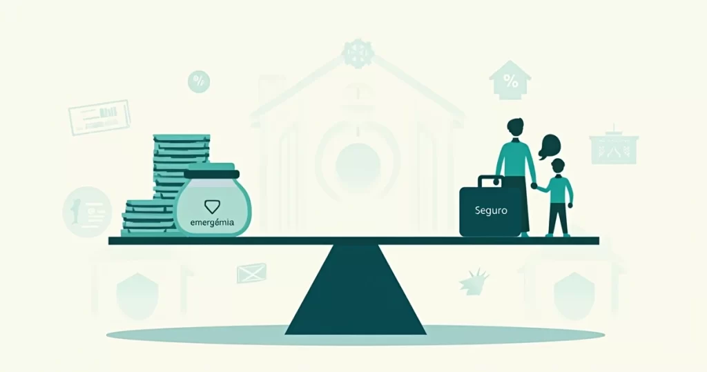 Balança mostrando dinheiro de um lado e proteção de seguro do outro