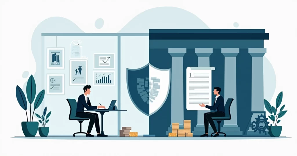 Ilustração comparando gestora independente e banco tradicional na proteção do patrimônio