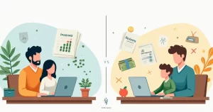 Ilustração comparando reserva automática mensal e reserva manual para família com filhos