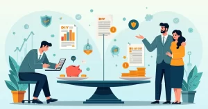 Ilustração comparando reserva financeira própria e gestão fiduciária em balança