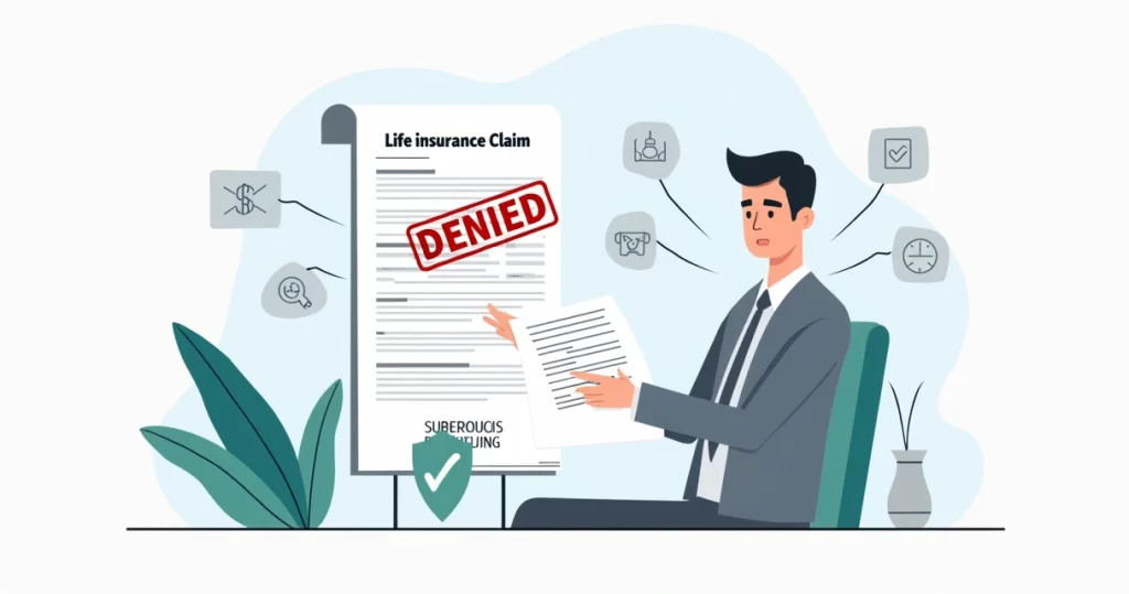 Ilustração de segurado lendo documento de negativa de seguro de vida