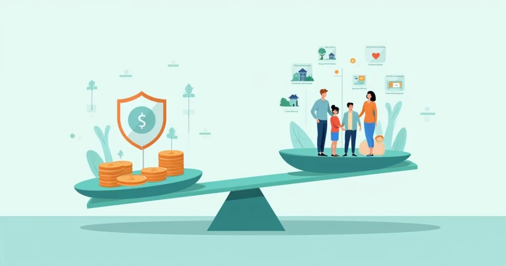 Balança comparando custo mensal e proteção financeira da família
