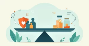 Balança ilustrando comparação entre proteção de seguro e reserva financeira