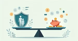 Balança comparando proteção do seguro e objetivo de investimento