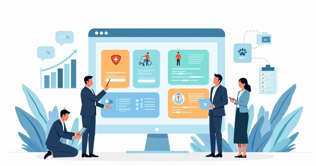 Ilustração de painel com coberturas de seguro de vida em análise detalhada