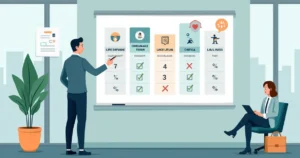 Profissional observando painel com comparação de seguradoras de vida e níveis de proteção