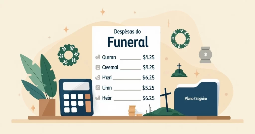 Calculadora e contrato ilustrando organização de custos de funeral