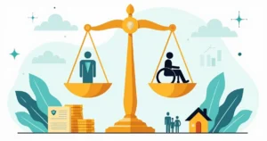 Pessoa avaliando balanço entre invalidez e proteção financeira