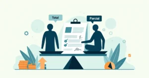 Balança ilustrando diferença entre invalidez total e parcial com proteção de seguro