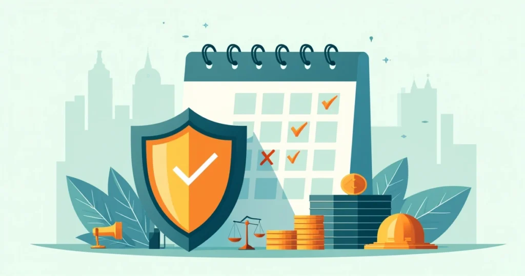 Escudo protegendo calendário e pilha de dinheiro representando renda preservada