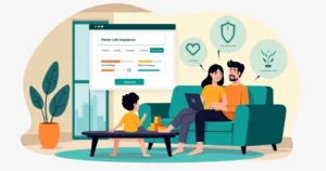 Família de alta renda usando tablet para planejar seguro de vida digital