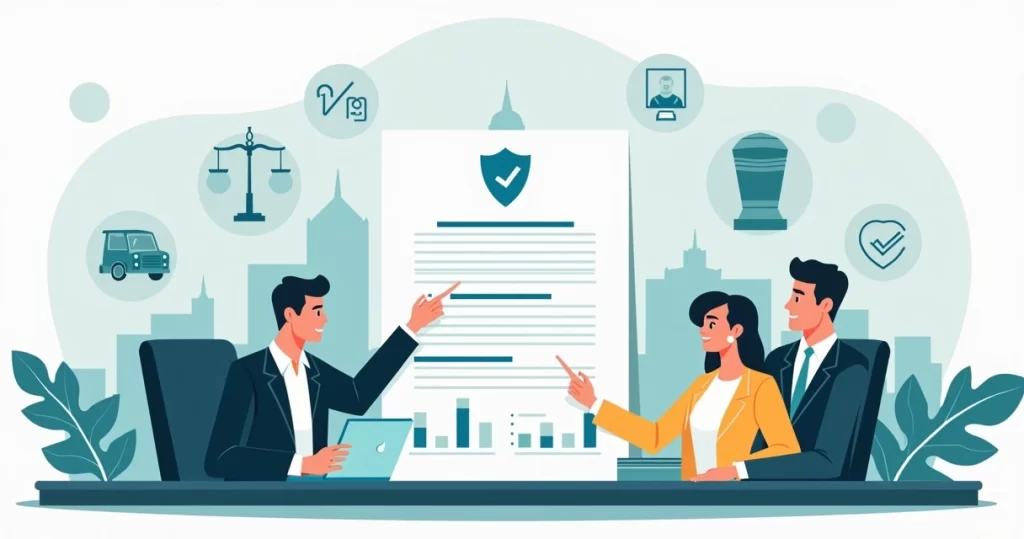 Ilustração conceitual de contrato de plano funerário com conceito de organização e apoio