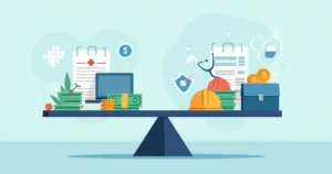 Balança com carteiras de trabalho e dinheiro simbolizando renda protegida por DIT