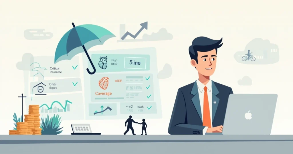 Profissional analisando custos de seguro doenças graves em painel com gráficos e valores