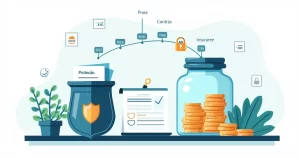 Comparação visual entre reserva financeira e proteção de seguro em dois recipientes