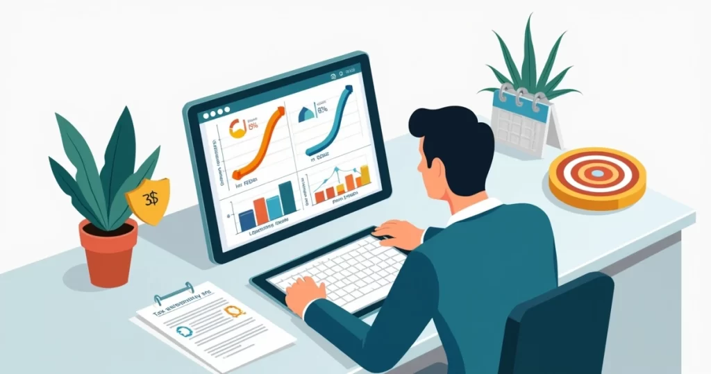 Profissional avaliando simulação de previdência privada com gráficos em tablet