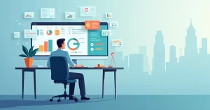 Profissional analisando simulação de seguro de vida em painel digital