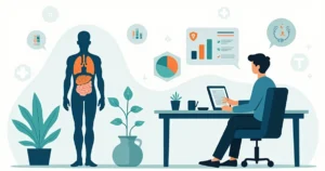 Profissional observando apólice ao lado de silhueta do corpo destacando órgãos vitais